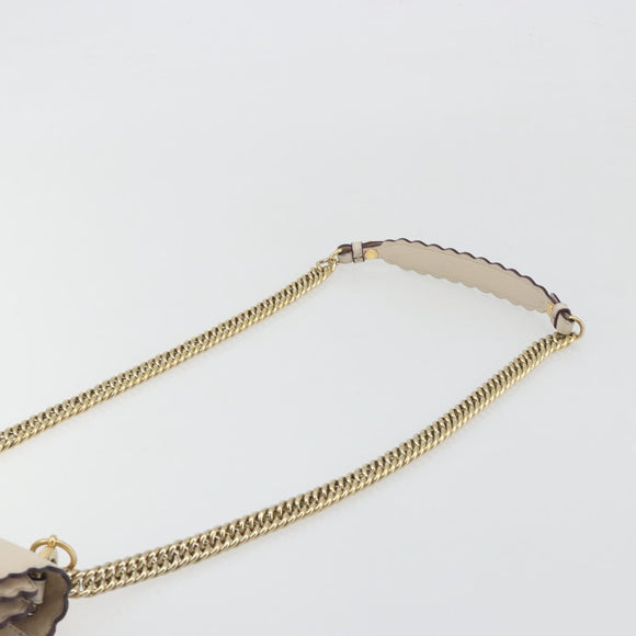 FENDI Chain Shoulder Bag Leather Beige Gold Auth bs36715