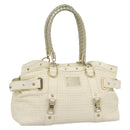 Gianni Versace Boston Bag Leather White Gold Auth bs36717-1