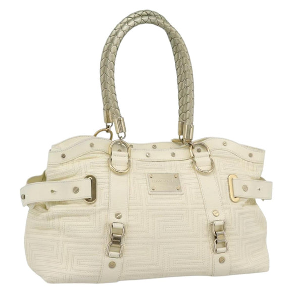 Gianni Versace Boston Bag Leather White Gold Auth bs36717