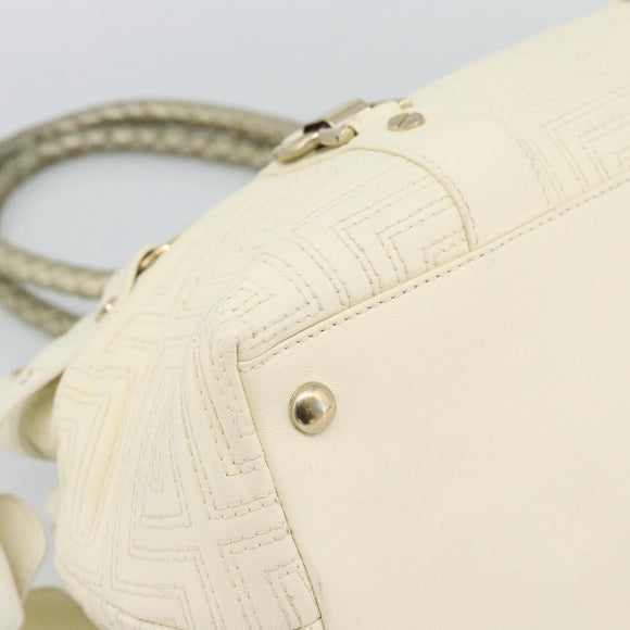 Gianni Versace Boston Bag Leather White Gold Auth bs36717