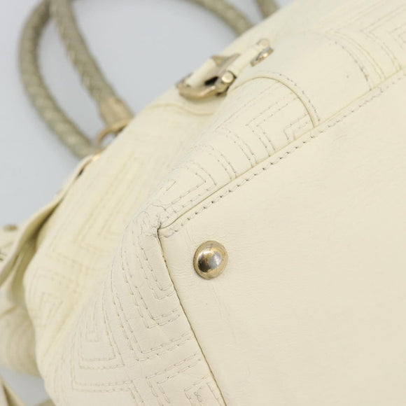 Gianni Versace Boston Bag Leather White Gold Auth bs36717