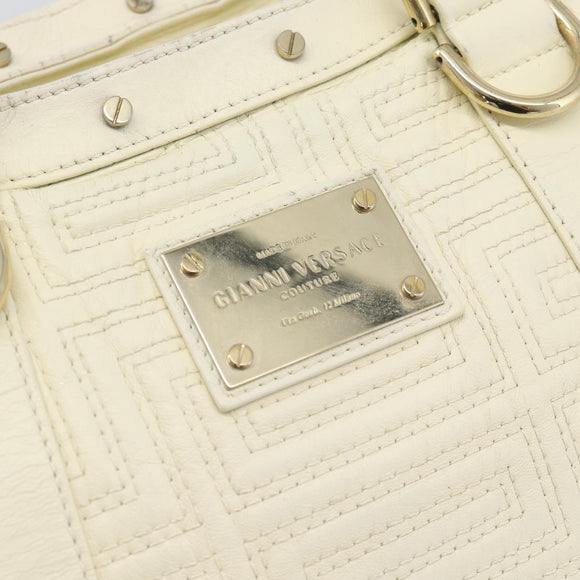 Gianni Versace Boston Bag Leather White Gold Auth bs36717