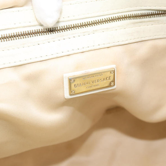Gianni Versace Boston Bag Leather White Gold Auth bs36717