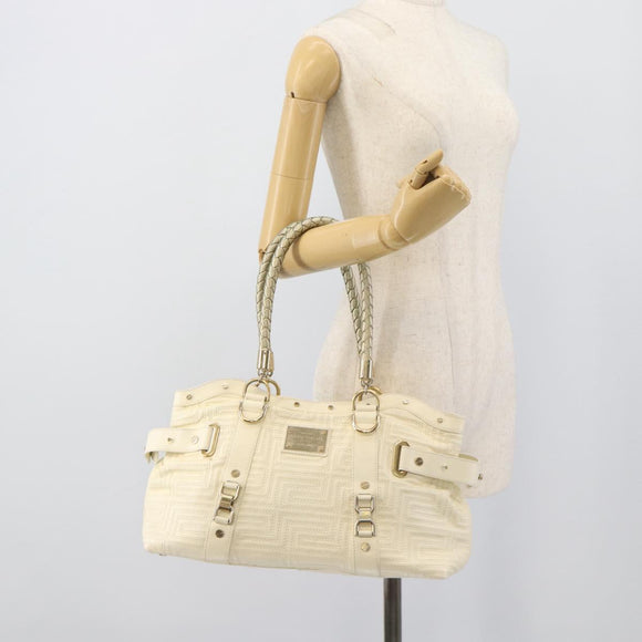 Gianni Versace Boston Bag Leather White Gold Auth bs36717