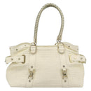 Gianni Versace Boston Bag Leather White Gold Auth bs36717-2