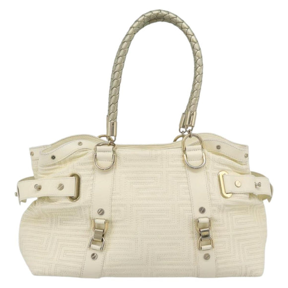 Gianni Versace Boston Bag Leather White Gold Auth bs36717