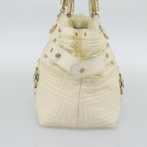 Gianni Versace Boston Bag Leather White Gold Auth bs36717
