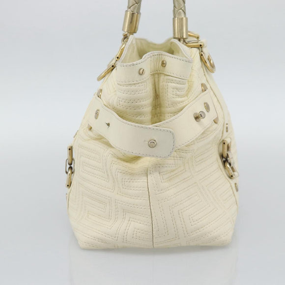 Gianni Versace Boston Bag Leather White Gold Auth bs36717