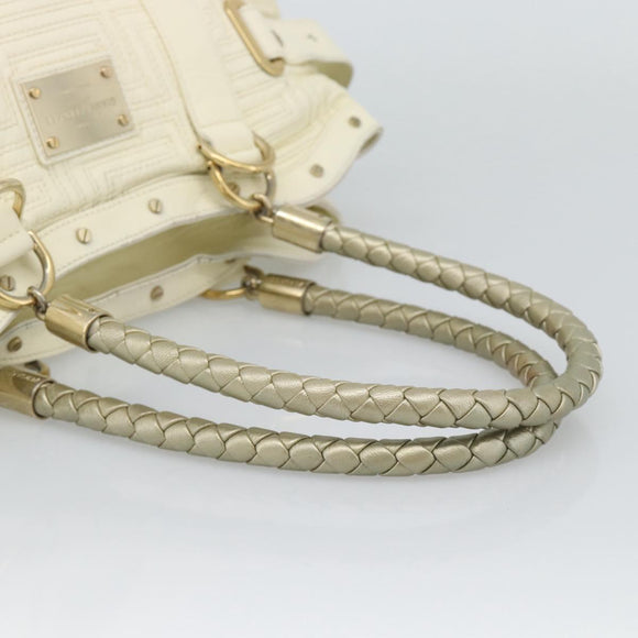 Gianni Versace Boston Bag Leather White Gold Auth bs36717