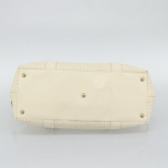 Gianni Versace Boston Bag Leather White Gold Auth bs36717