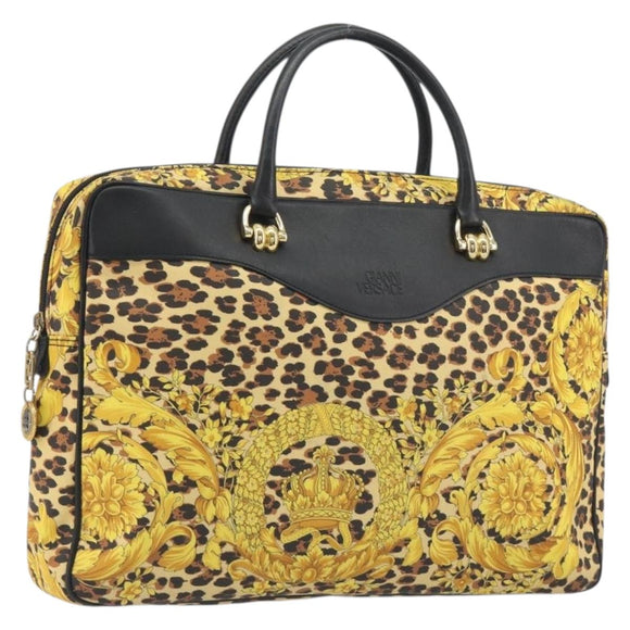 Gianni Versace Tote Bag PVC Canvas Yellow Gold Auth bs36718