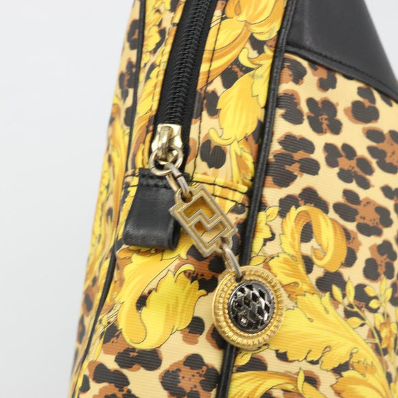 Gianni Versace Tote Bag PVC Canvas Yellow Gold Auth bs36718