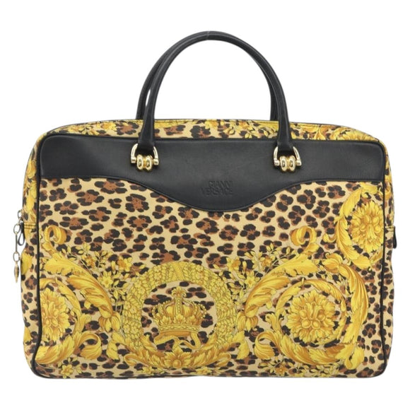 Gianni Versace Tote Bag PVC Canvas Yellow Gold Auth bs36718