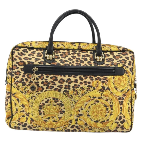 Gianni Versace Tote Bag PVC Canvas Yellow Gold Auth bs36718