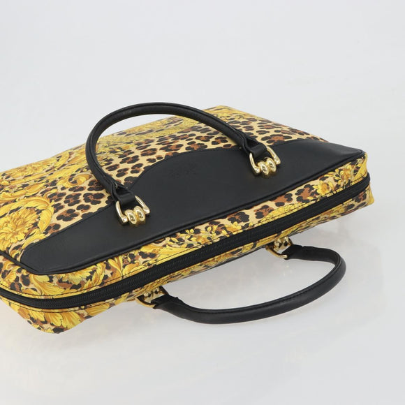 Gianni Versace Tote Bag PVC Canvas Yellow Gold Auth bs36718