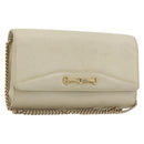 CELINE Chain Shoulder Bag Leather White Gold Auth bs36725-1