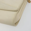 CELINE Chain Shoulder Bag Leather White Gold Auth bs36725-10