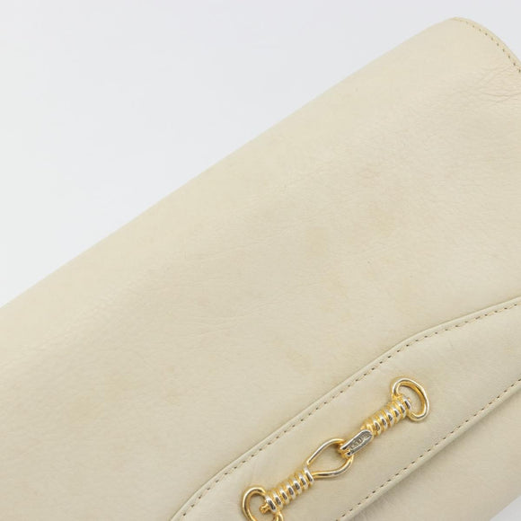 CELINE Chain Shoulder Bag Leather White Gold Auth bs36725