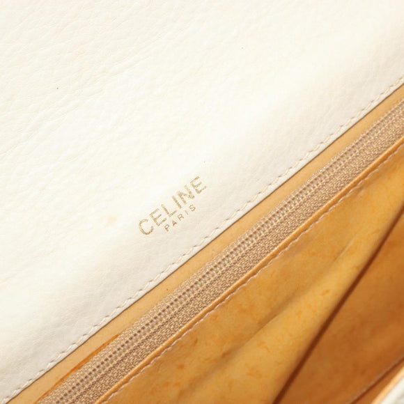 CELINE Chain Shoulder Bag Leather White Gold Auth bs36725