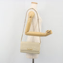 CELINE Chain Shoulder Bag Leather White Gold Auth bs36725-25