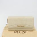 CELINE Chain Shoulder Bag Leather White Gold Auth bs36725-26