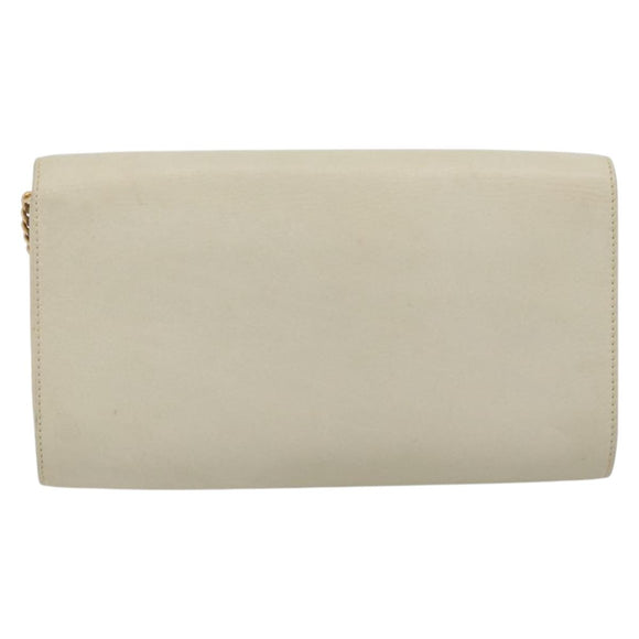 CELINE Chain Shoulder Bag Leather White Gold Auth bs36725