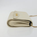 CELINE Chain Shoulder Bag Leather White Gold Auth bs36725-4