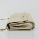 CELINE Chain Shoulder Bag Leather White Gold Auth bs36725-5
