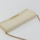 CELINE Chain Shoulder Bag Leather White Gold Auth bs36725-6