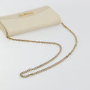CELINE Chain Shoulder Bag Leather White Gold Auth bs36725-7