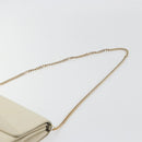 CELINE Chain Shoulder Bag Leather White Gold Auth bs36725-8