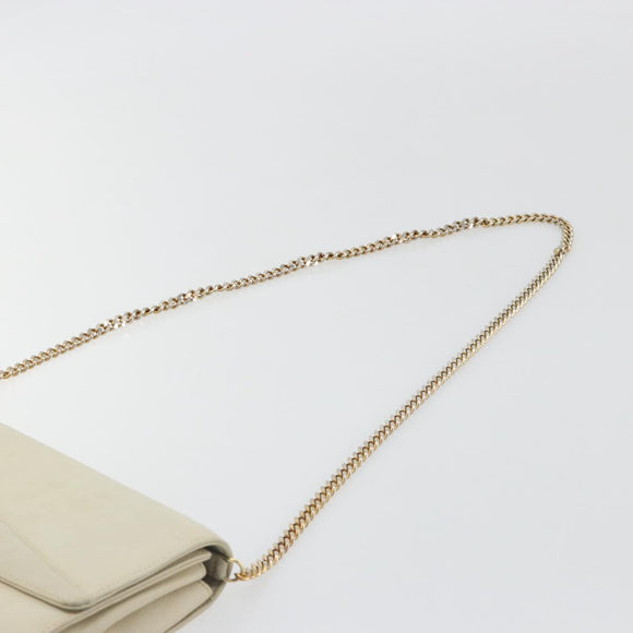 CELINE Chain Shoulder Bag Leather White Gold Auth bs36725