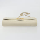 CELINE Chain Shoulder Bag Leather White Gold Auth bs36725-9