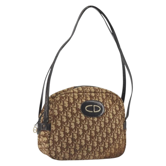 Christian Dior Trotter Canvas Shoulder Bag Brown Gold Auth bs36727