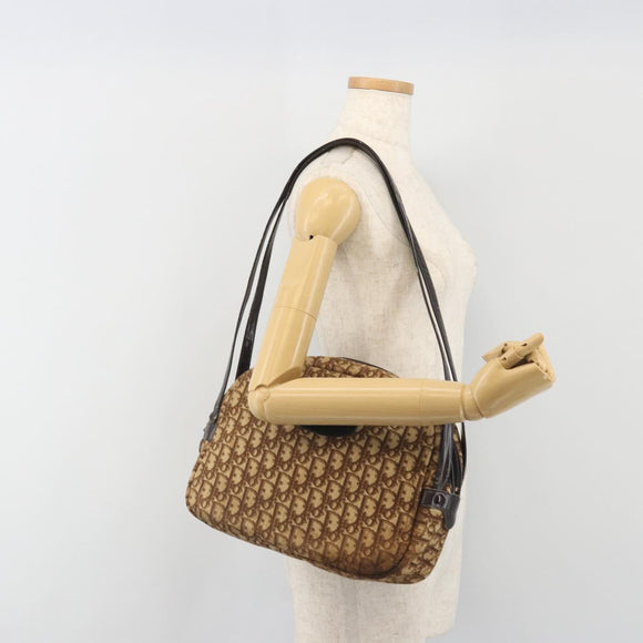 Christian Dior Trotter Canvas Shoulder Bag Brown Gold Auth bs36727