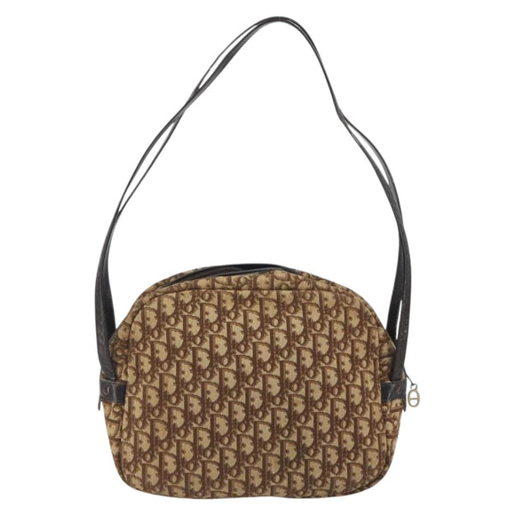 Christian Dior Trotter Canvas Shoulder Bag Brown Gold Auth bs36727