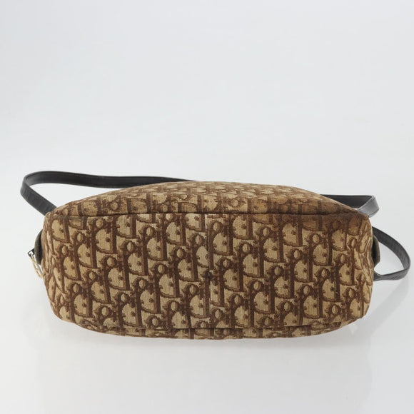 Christian Dior Trotter Canvas Shoulder Bag Brown Gold Auth bs36727