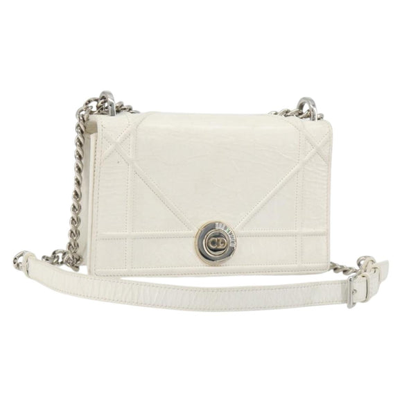 Christian Dior Chain Shoulder Bag Leather White Gold Auth bs36728