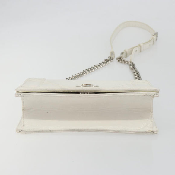 Christian Dior Chain Shoulder Bag Leather White Gold Auth bs36728