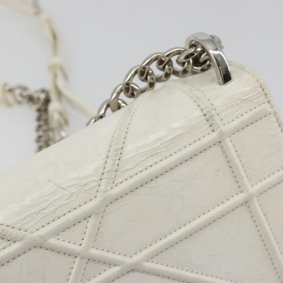 Christian Dior Chain Shoulder Bag Leather White Gold Auth bs36728