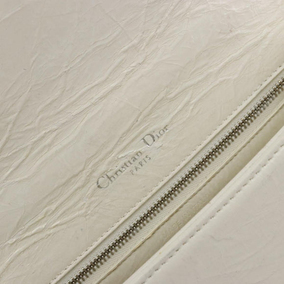 Christian Dior Chain Shoulder Bag Leather White Gold Auth bs36728