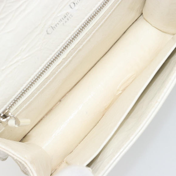 Christian Dior Chain Shoulder Bag Leather White Gold Auth bs36728
