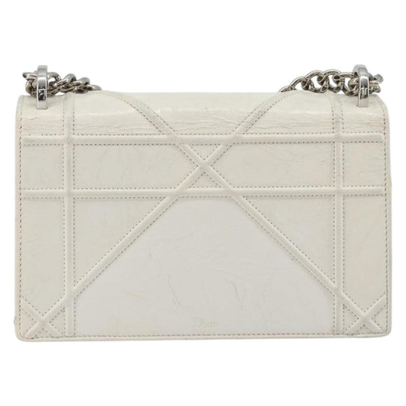 Christian Dior Chain Shoulder Bag Leather White Gold Auth bs36728
