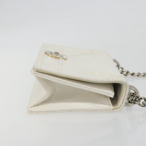 Christian Dior Chain Shoulder Bag Leather White Gold Auth bs36728