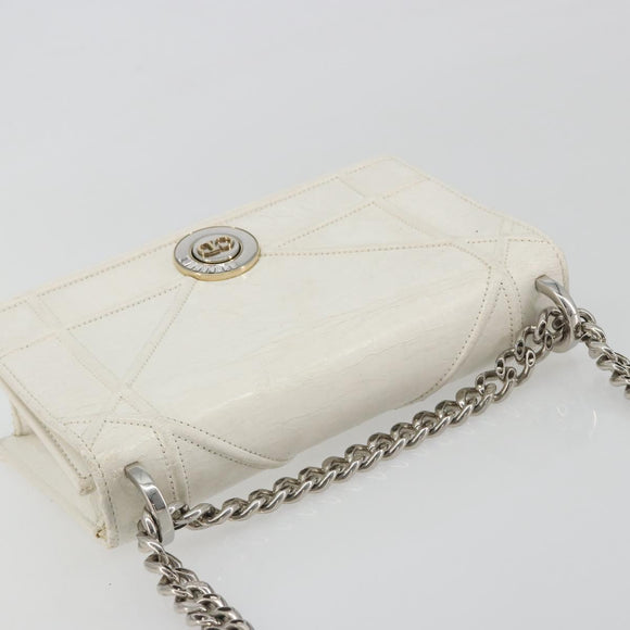 Christian Dior Chain Shoulder Bag Leather White Gold Auth bs36728