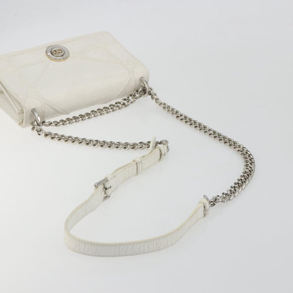 Christian Dior Chain Shoulder Bag Leather White Gold Auth bs36728
