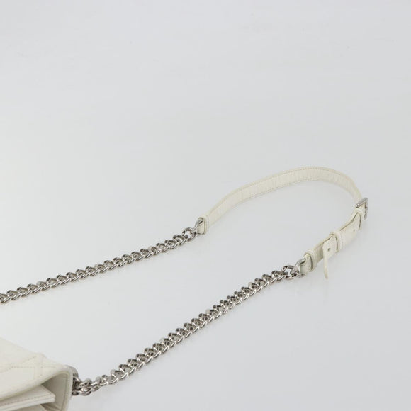 Christian Dior Chain Shoulder Bag Leather White Gold Auth bs36728