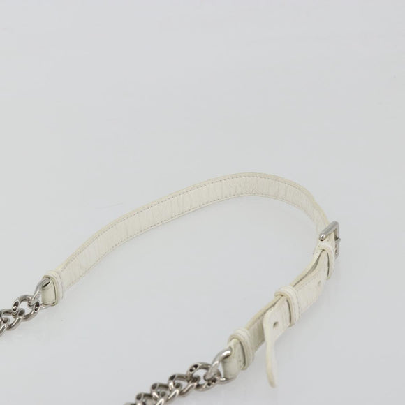Christian Dior Chain Shoulder Bag Leather White Gold Auth bs36728