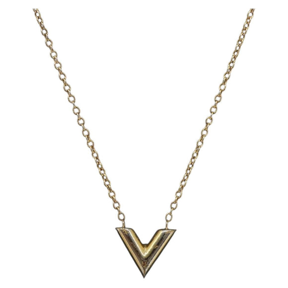 LOUIS VUITTON Essential V Necklace Metal Gold M61083 LV Auth bs36732
