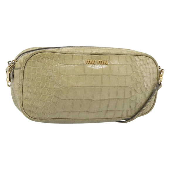Miu Miu Shoulder Bag Leather Beige Gold Auth bs36735